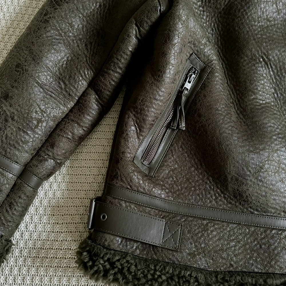 Ae Oversized Shearling Biker Jacket - image 4